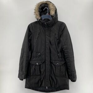 Bench Jacket Woman's Size Small Long Winter Jacket Black With Grey And Black